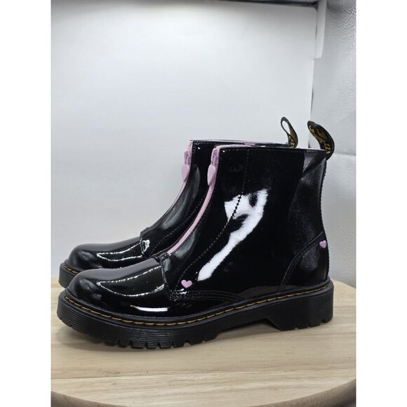 Dr Martens 1460 Y Bex Heart Zip Black Patent Leather Zip Ankle Boots Size US 5 - Picture 1 of 9